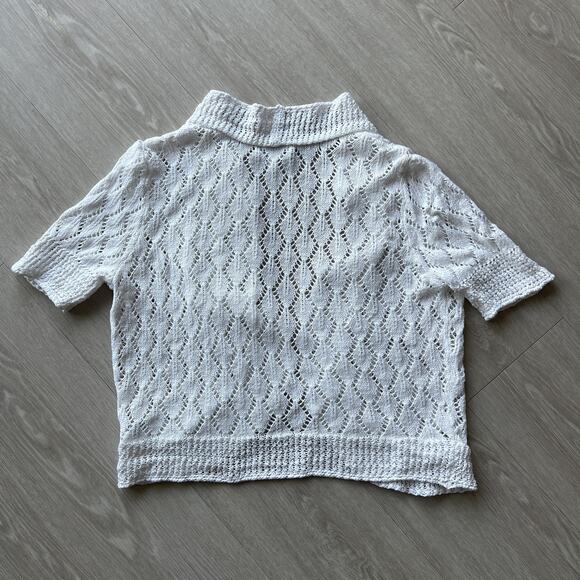 St Johns Bay Cropped Open Knit Cardigan Womens Large White Short Sleeve - Picture 9 of 10